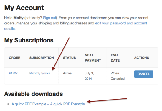 Any customer subscribing to your subscription product will now see the download links for files in the related downloadable products.