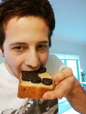 Cake for everyone! This is Bryce Adams, our newest Australian ninja, enjoying some celebratory sweet stuff.