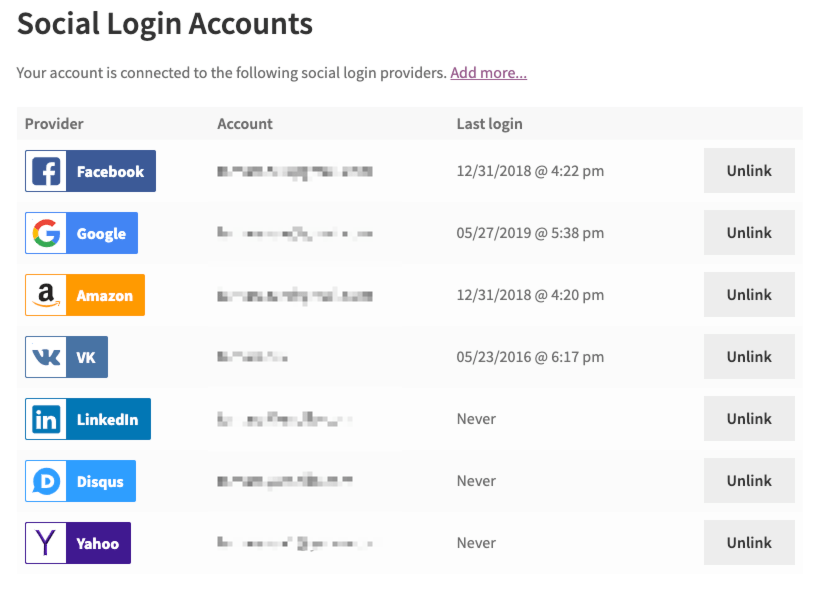 Managing Social Login from My Account page