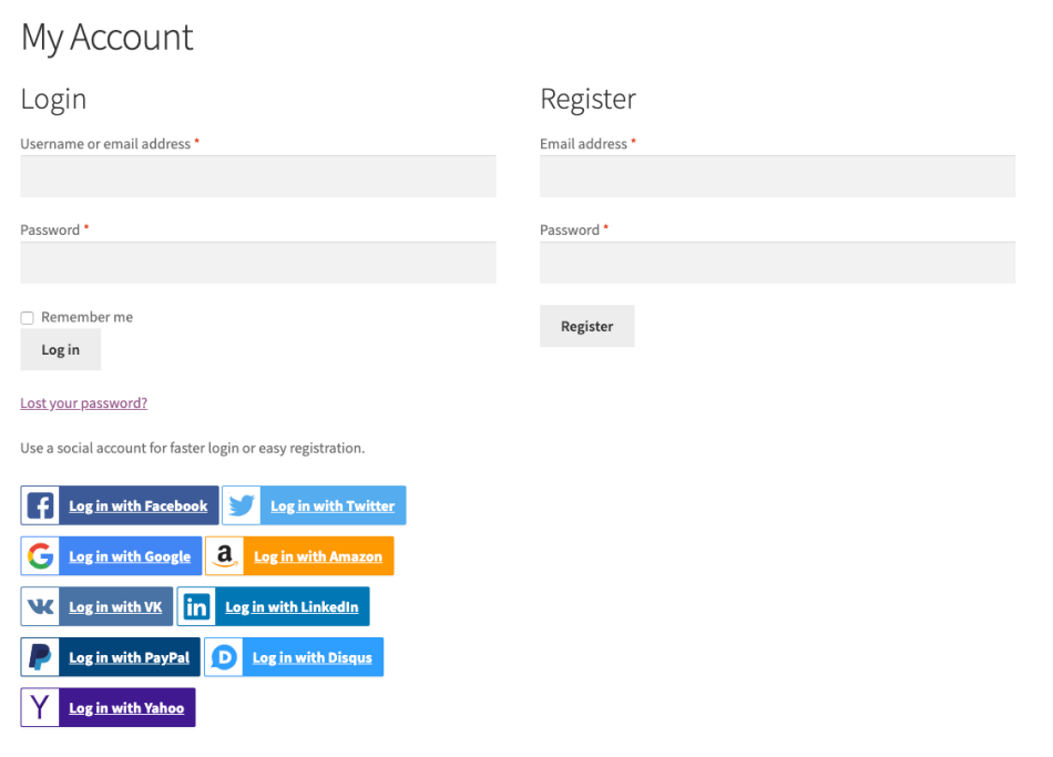Social Login from My Account page