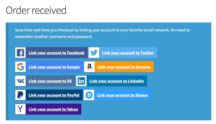 Social Login on Order Received page