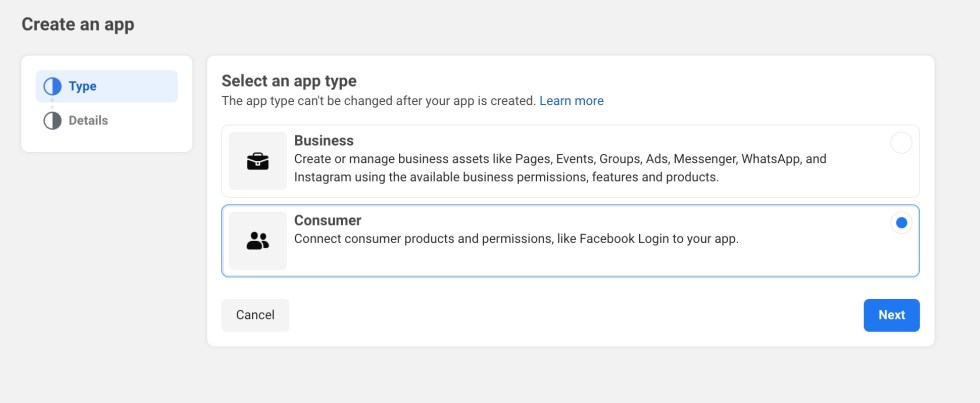 Select App Type: Consumer