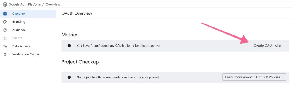 Google Apps Setup Create OAuth Client Step