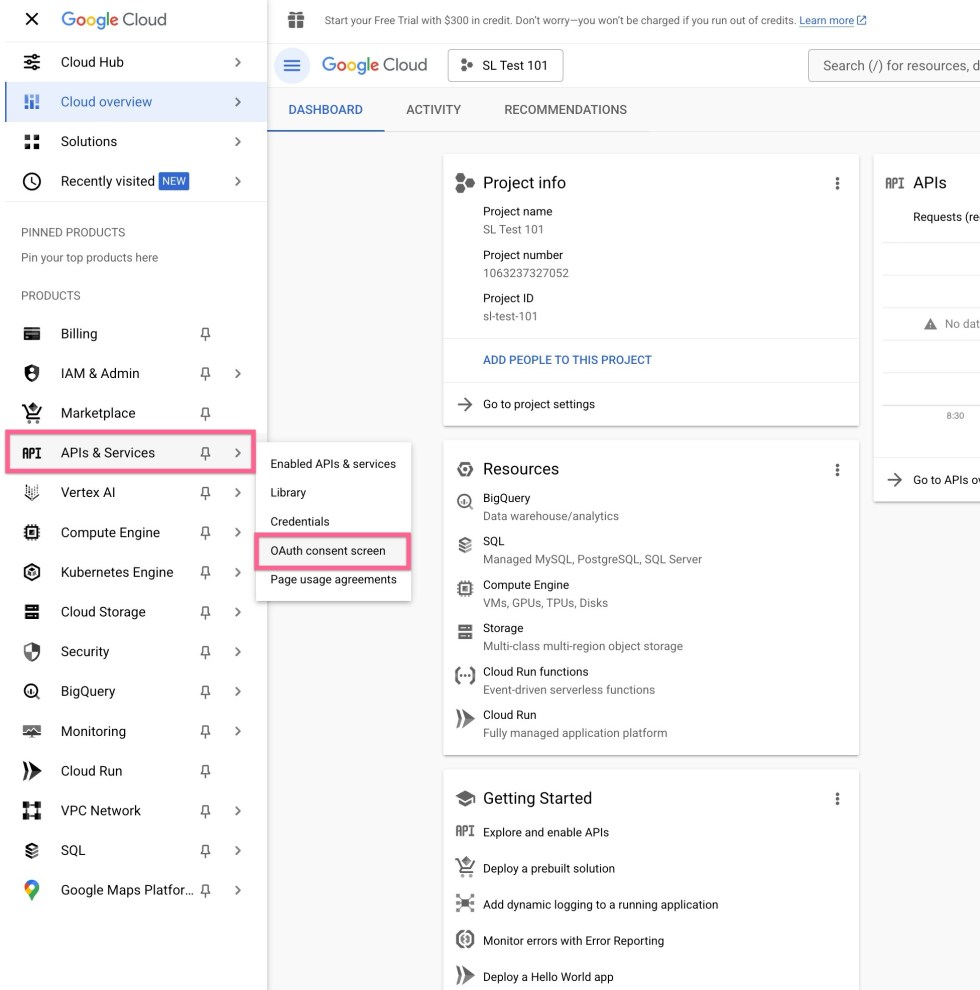 Google Apps Select OAuth Consent Screen to continue.
