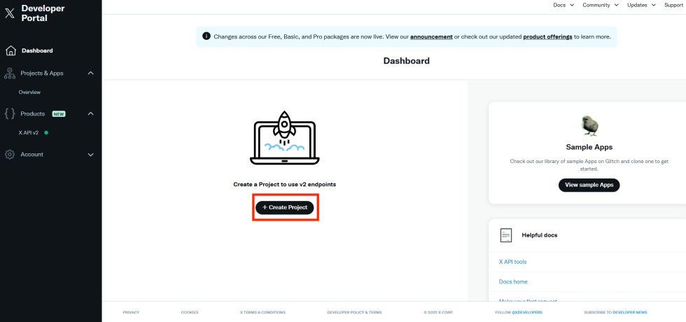 Developer Portal overview page for X.