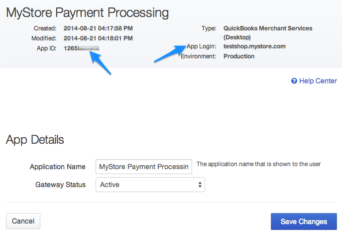 Results for setting up the App, showing the App ID and login, as well as the App Details.