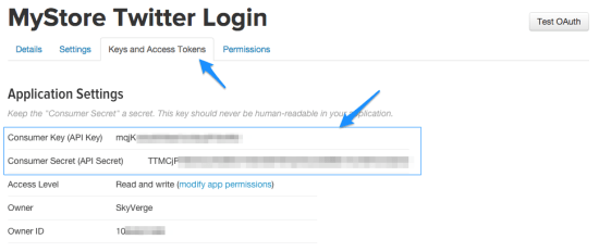WooCommerce social login twitter API credentials
