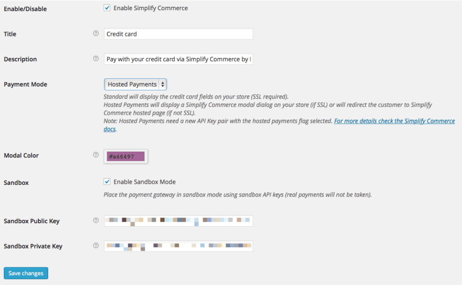 Simplify Commerce Settings