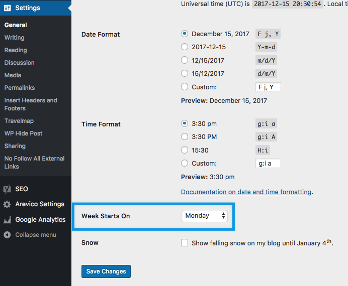 Bookings Calendar Day Change