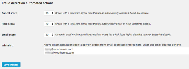 The automated actions provided by WooCommerce Anti-Fraud.