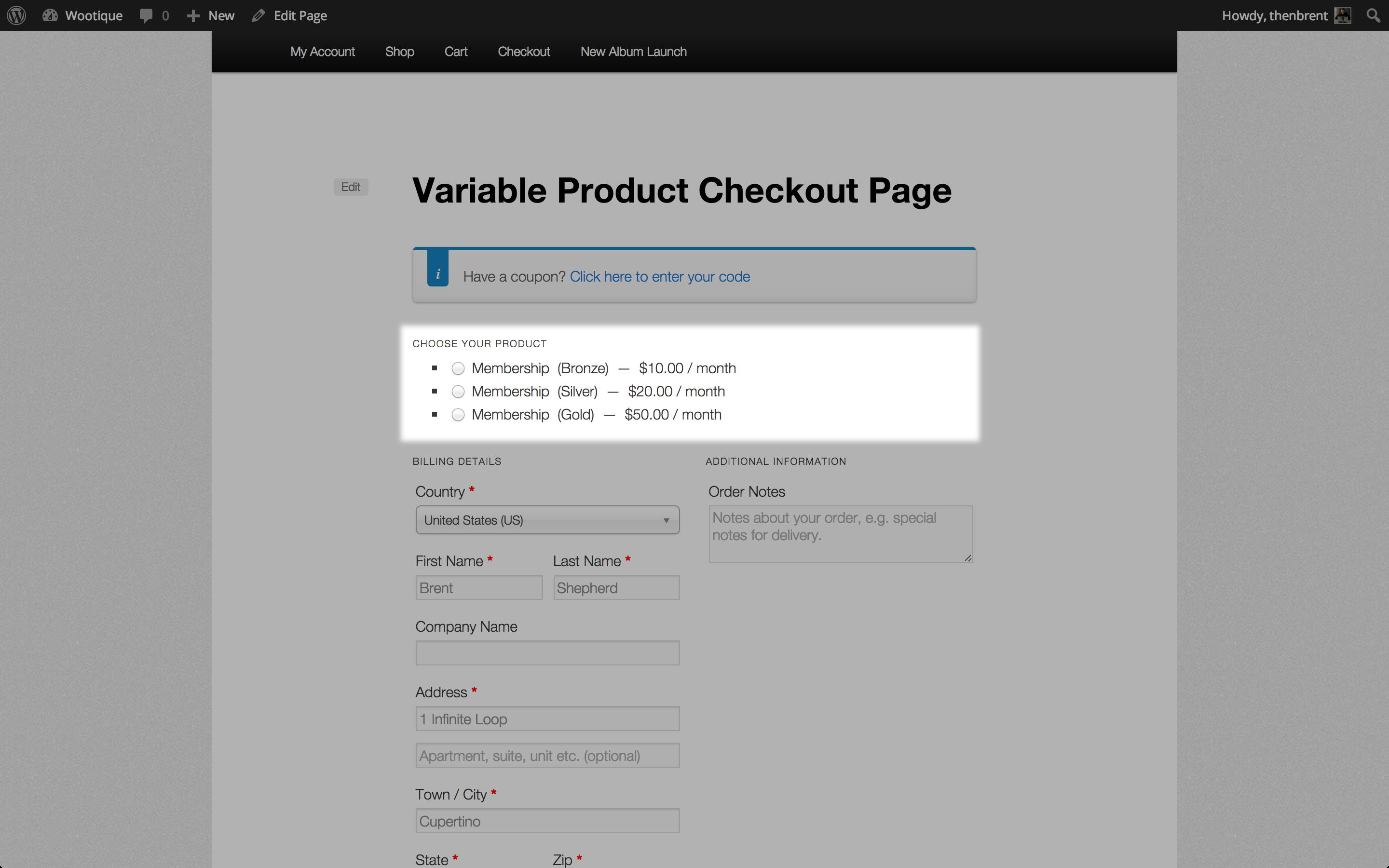 Variations Displayed Separately on One Page Checkout