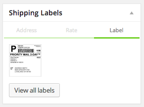 Stamps.com labels for the current order, when viewing an order within the WooCommerce admin.