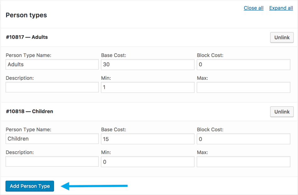 Bookings person types example