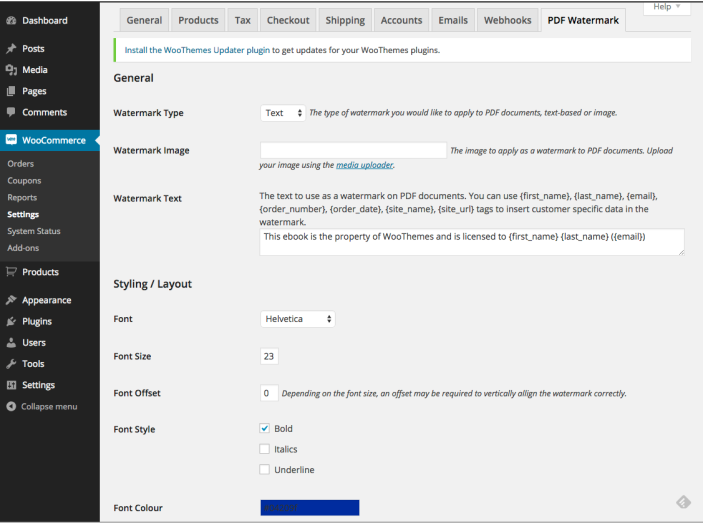 WooCommerce PDF Watermark Global Settings