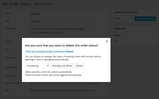 WooCommerce Order Status Manager delete status