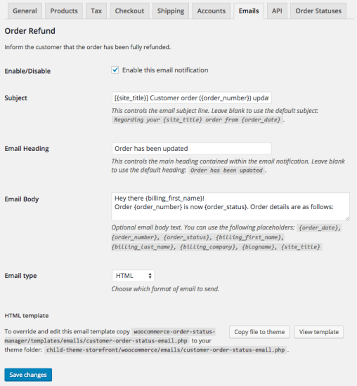 WooCommerce Order Status Manager Edit New Emails
