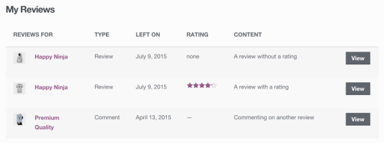 WooCommerce Product Reviews Pro My reviews
