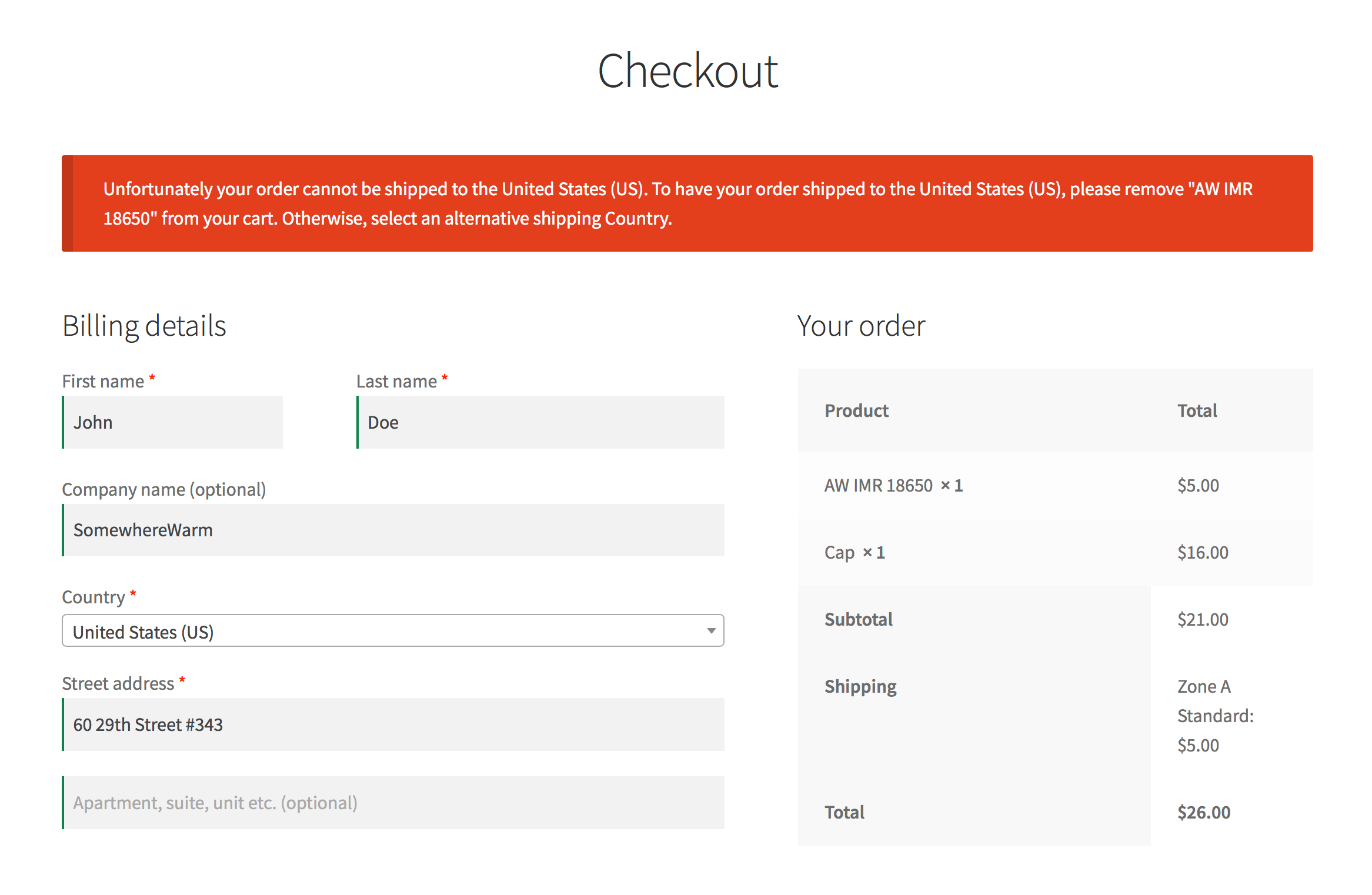 Limiting shipping countries and states by product category.