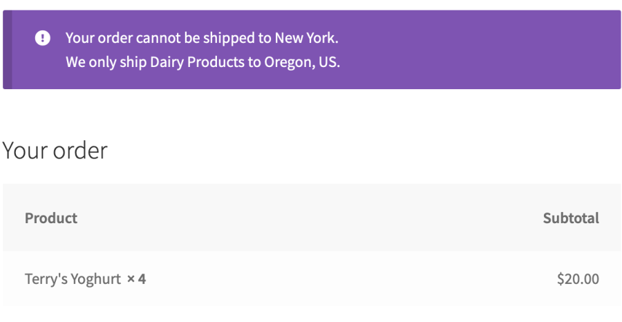 Exclude shipping destinations by product or category