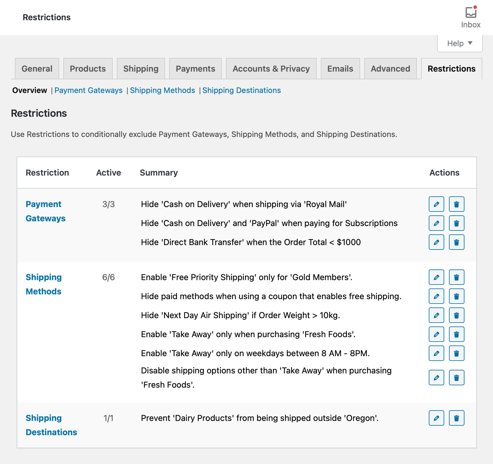 Conditional Shipping and Payments