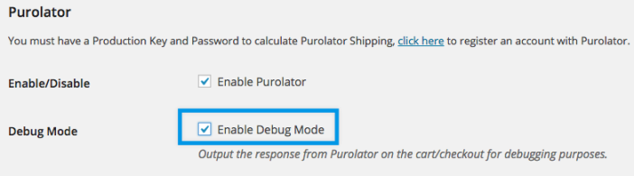 Enable Purolator debug mode