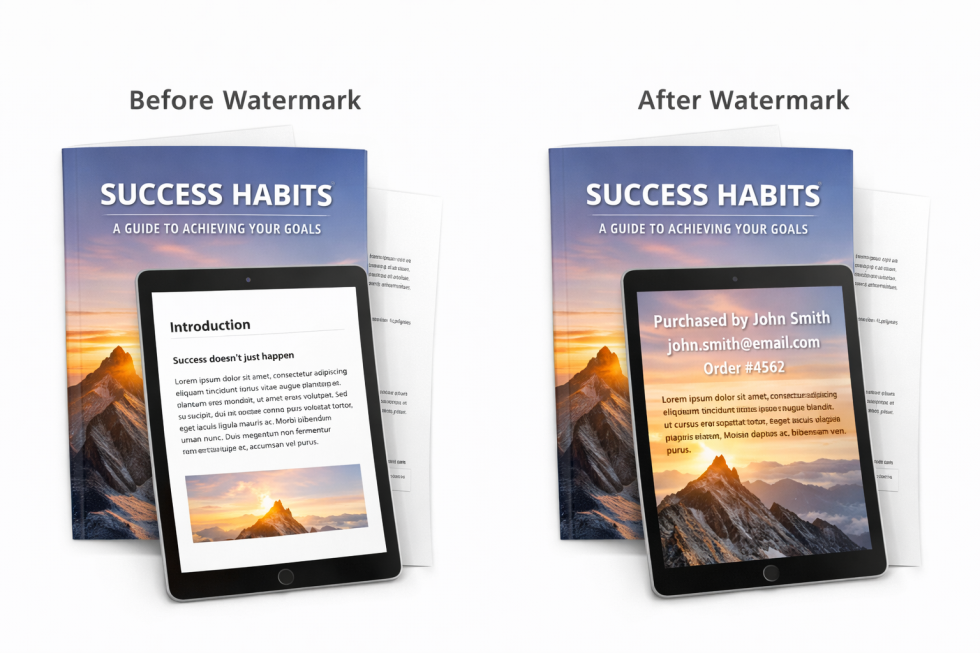  image of an ebook before and after applying PDF Watermark
