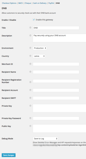 DNB Gateway Settings