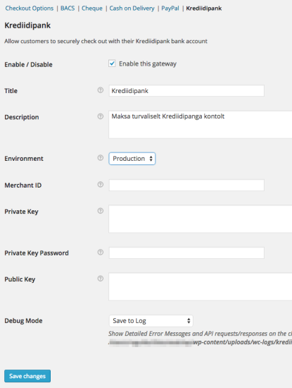 Krediidipank Gateway Settings