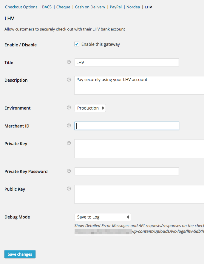 LHV Gateway Settings