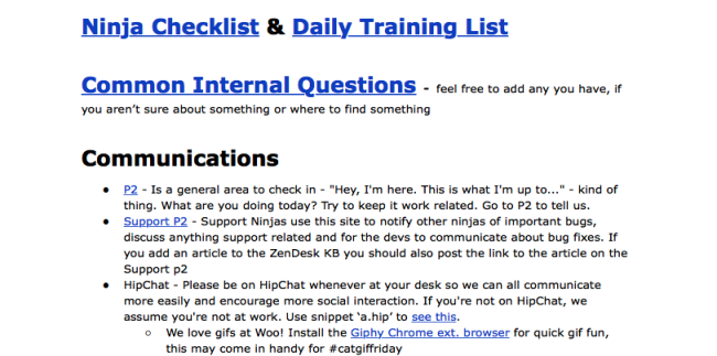 A screenshot of what our original Ninja Manual looked like