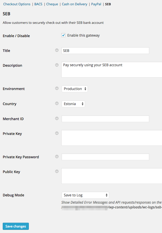 SEB Gateway Settings