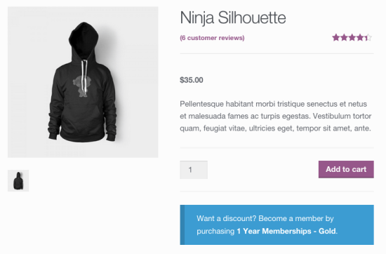 WooCommerce Memberships product discounted message