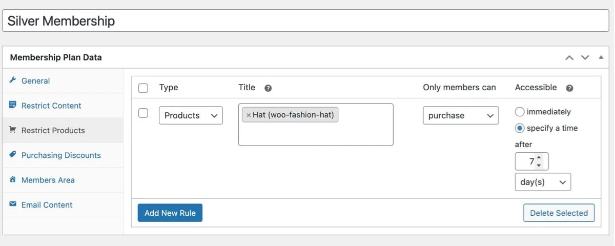 restricting products to a specific membership plan