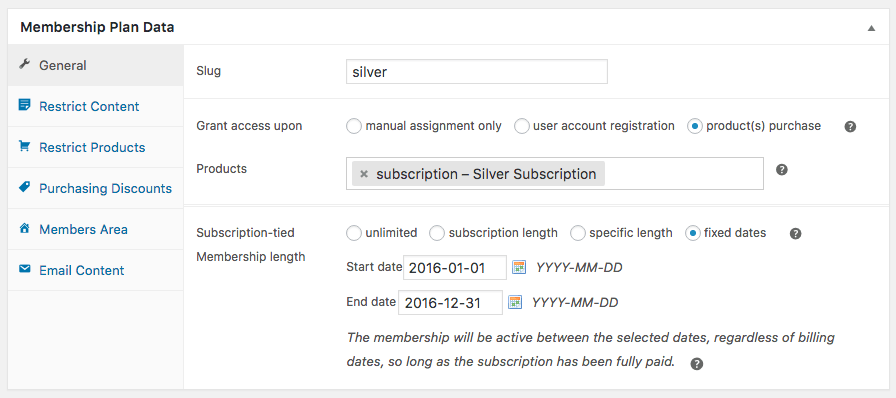 WooCommerce Memberships: subscription fixed date membership