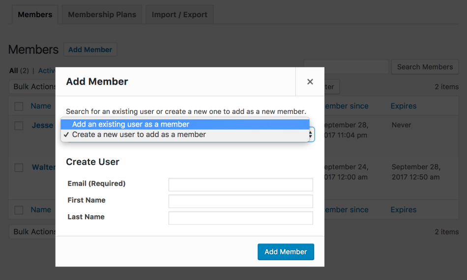 WooCommerce Memberships add new member, step 1