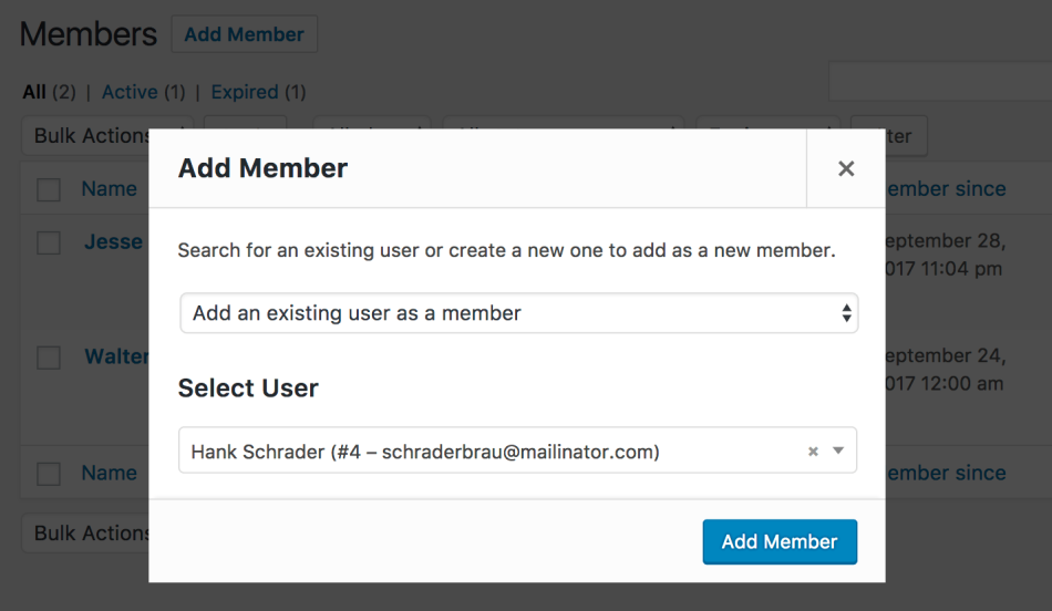WooCommerce Memberships add new member, step 2
