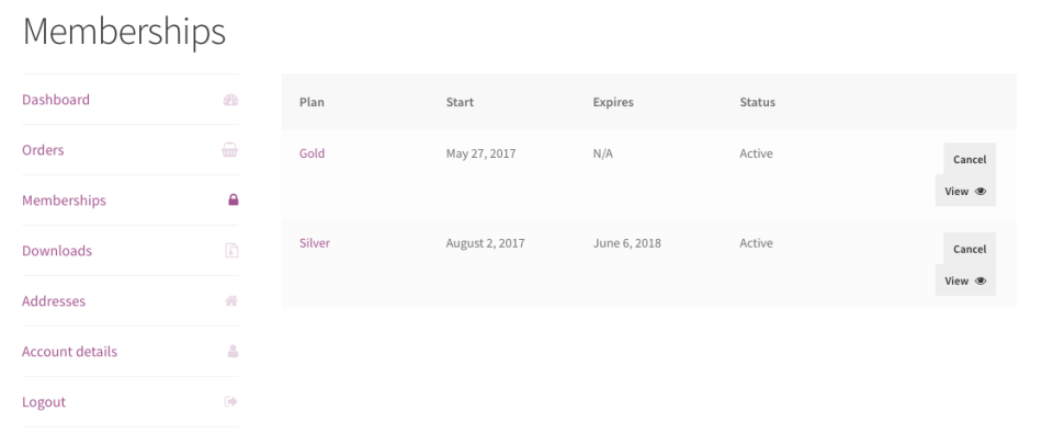 WooCommerce Memberships account membership listing
