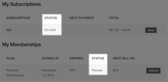 WooCommerce Memberships Subscription suspended