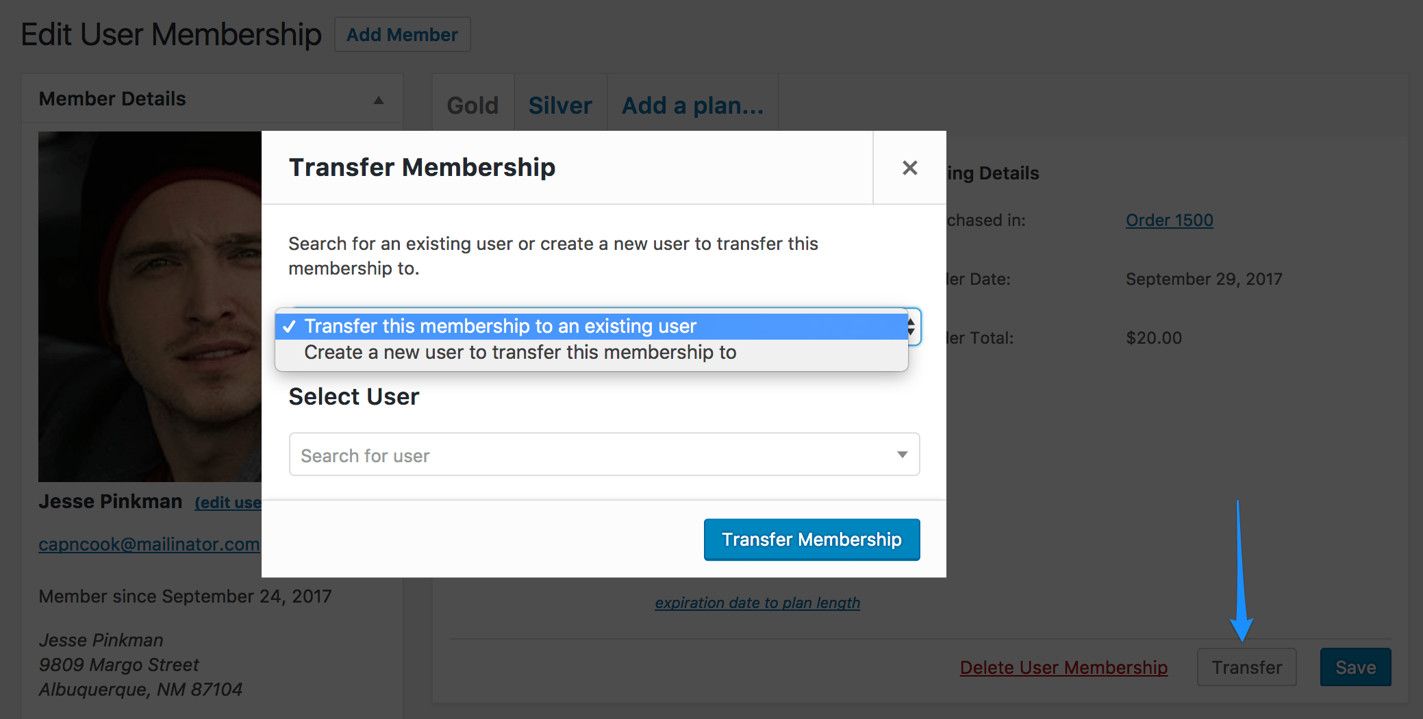 WooCommerce Memberships Transfer User Membership