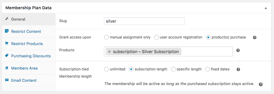 WooCommerce memberships: subscription length tied to membership