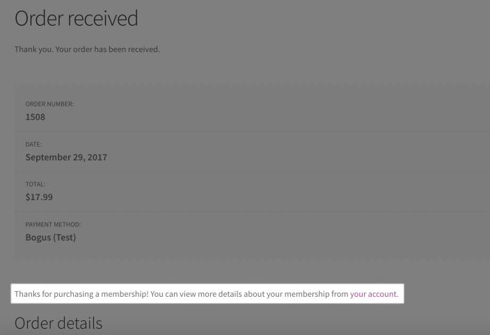 WooCommerce Memberships Order Confirmation