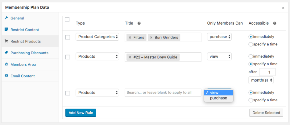 WooCommerce Memberships: reglas de restricción de productos