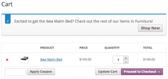Cart Notices pair custom text with a call to action for maximum effect.