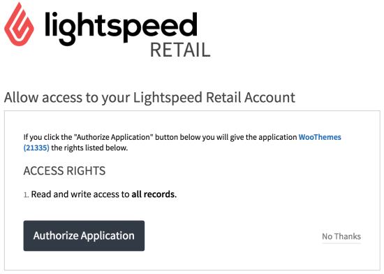 Lightspeed Authorization Screen