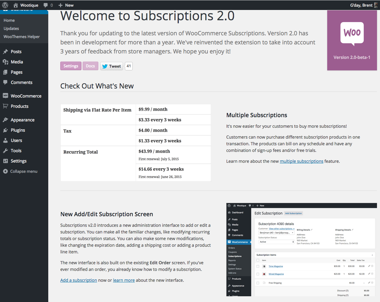 Subscriptions v2.0 Welcome Screen