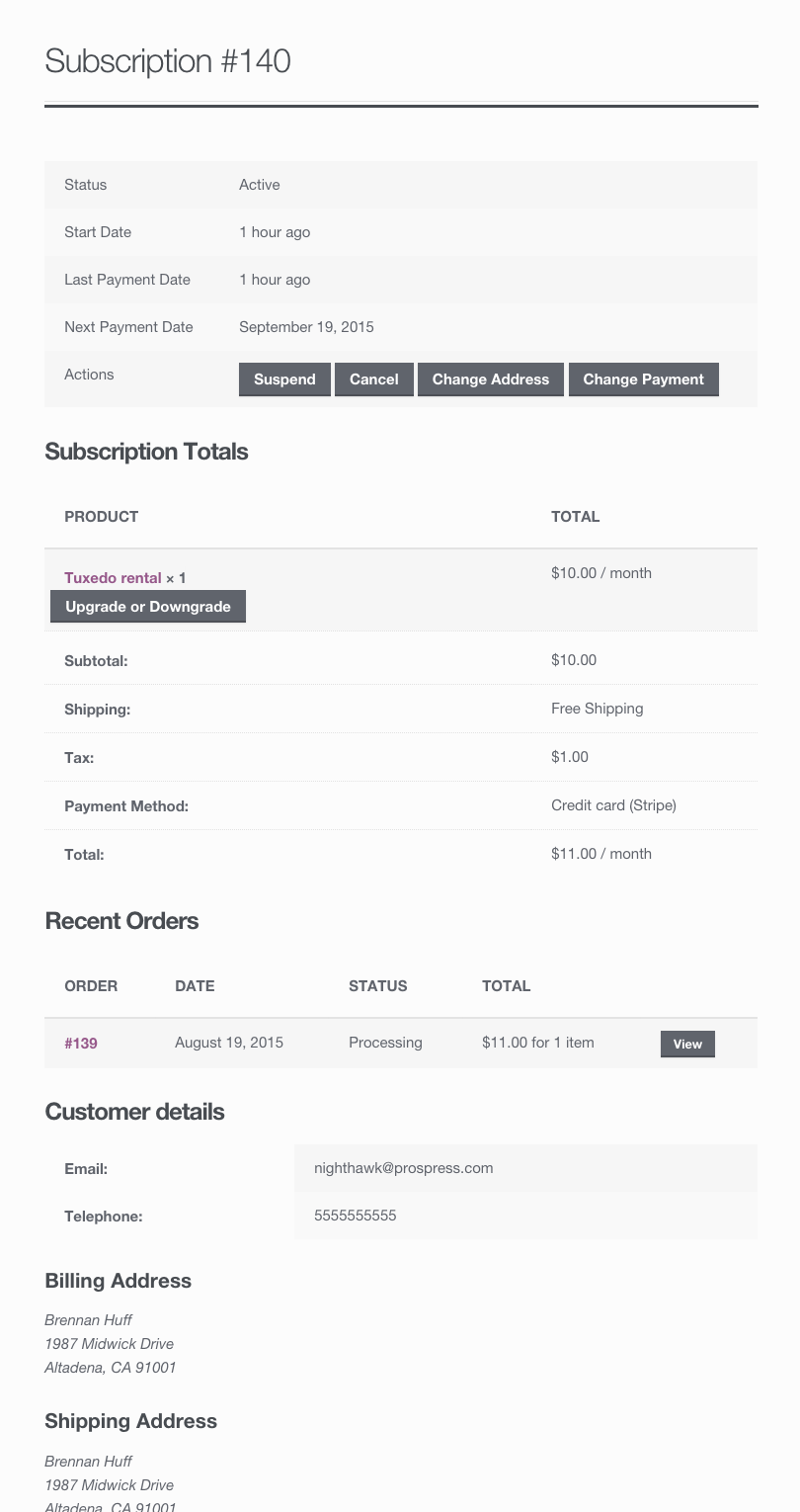 View Subscription Page
