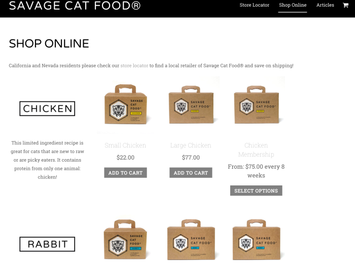 Savage Cat Food WooCommerce