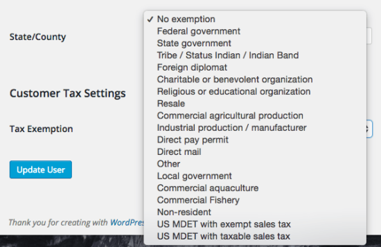 WooCommerce AvaTax customer tax exemptions
