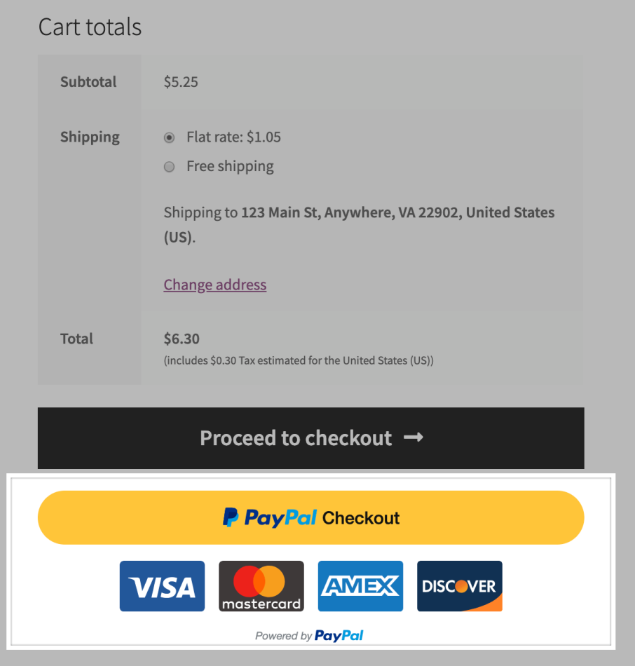 PayPal Checkout button in the WooCommerce cart