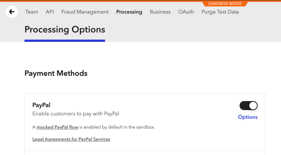 Enabling PayPal in the Braintree control panel